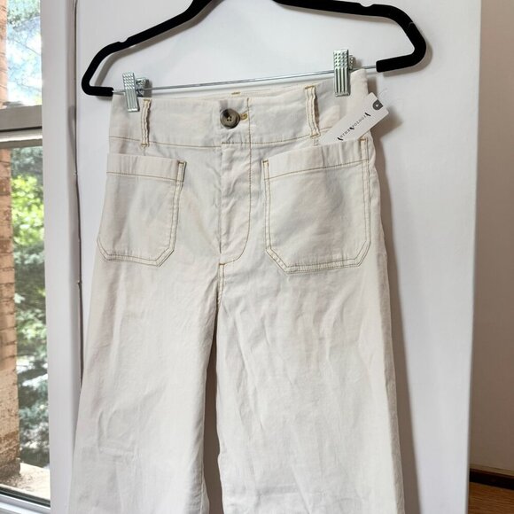 Anthropologie Colette Linen Cropped Wide-Leg Pants Maeve Magic Fabric Cream 27 - Picture 5 of 12